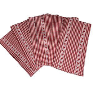 Rachel Ashwell 6pc Red and White Checkered Napkin Set Embroidered Hearts NEW